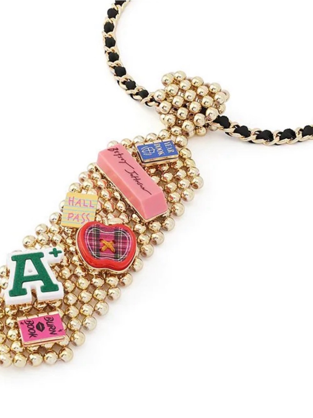 Née Betsey Johnson Best In Class School Charm Tie Long Pendant Necklace - Picture 3 of 8